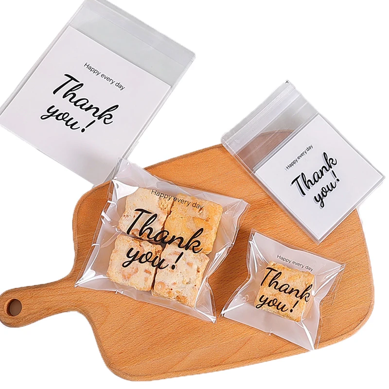 100Pcs Plastic Bags Thank you Cookie&Candy Bag Self-Adhesive For Wedding Birthday Party Gift Bag Biscuit Baking Packaging Bag