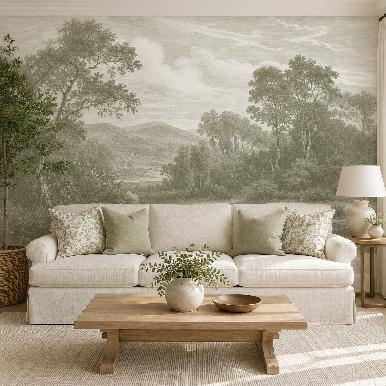 Vintage Forest Landscape Self Adhesive Wallpaper Neutral Tree Wall Mural Peel and Stick Living Room Bedroom Home Decor Art Style