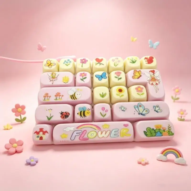 Durable Keyboard Button Stress Relief Toy Lovely Cartoon Animal Flower Print Bag Ornament for Long Term Daily Fidget Use