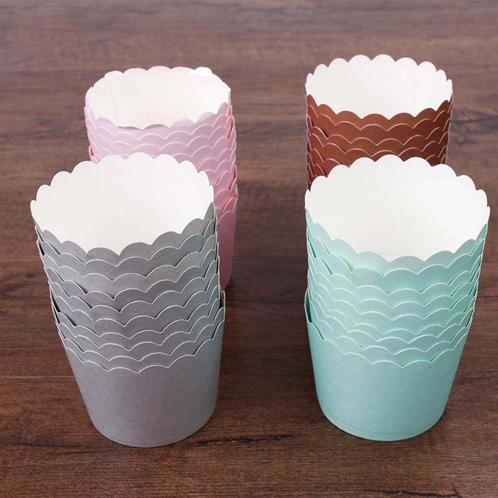 

24 pcs 5X4.5Cm Bright Color Cupcake Wrappers Sturdy Non-Stick Paper Baking Cups For Desserts Weddings Birthdays Light Green