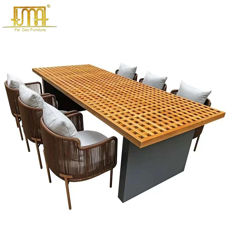 Outdoor Furniture Garden Teak Wood Aluminum Dining Table And Chairs