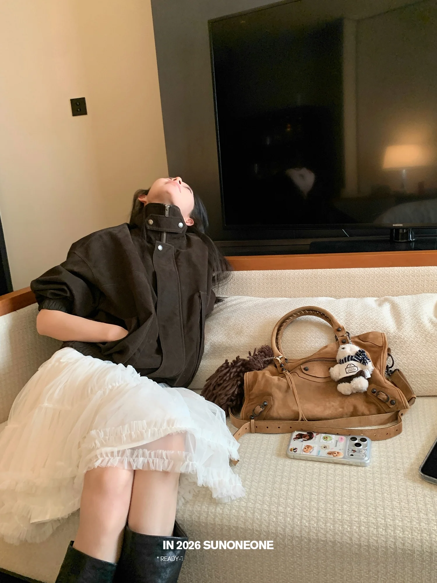 

Женская свободная универсальная куртка из искусственной кожи в стиле ретро с дизайном сумки-аккордеона, повседневная, с длинными рукавами и молнией