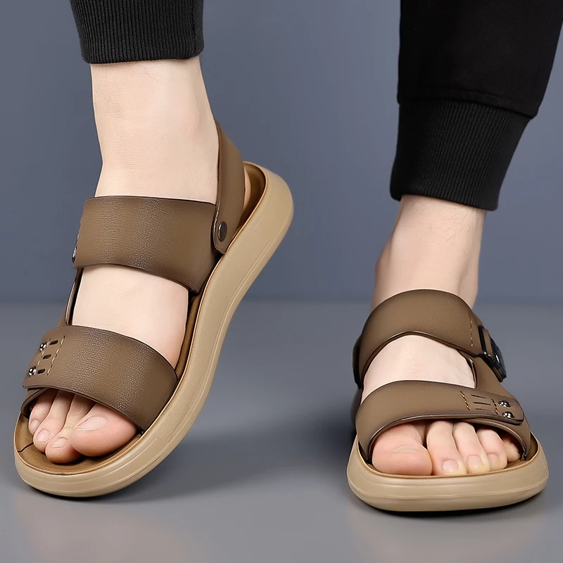 

Мужская уличная мужская обувь, дышащие мужские тапочки, повседневная обувь, новые летние мужские кожаные сандалии, роскошные пляжные сандалии с открытым носком