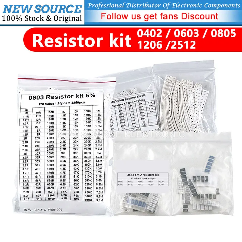 50-4000 szt. Zestaw rezystorów 0603 0805 1206 1210 0402 Zestaw rezystorów SMD 1R-1M 1% 33 wartości X 20 SZTUK 660 SZTUK Próbka