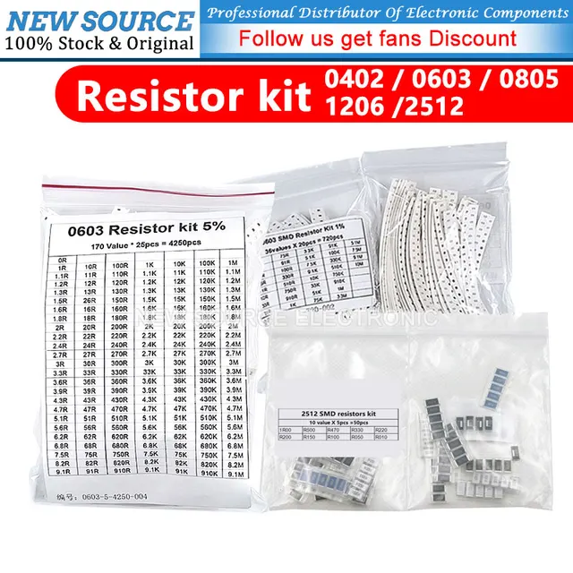 50-4000 szt. Zestaw rezystorów 0603 0805 1206 1210 0402 Zestaw rezystorów SMD 1R-1M 1% 33 wartości X 20 SZTUK 660 SZTUK Próbka