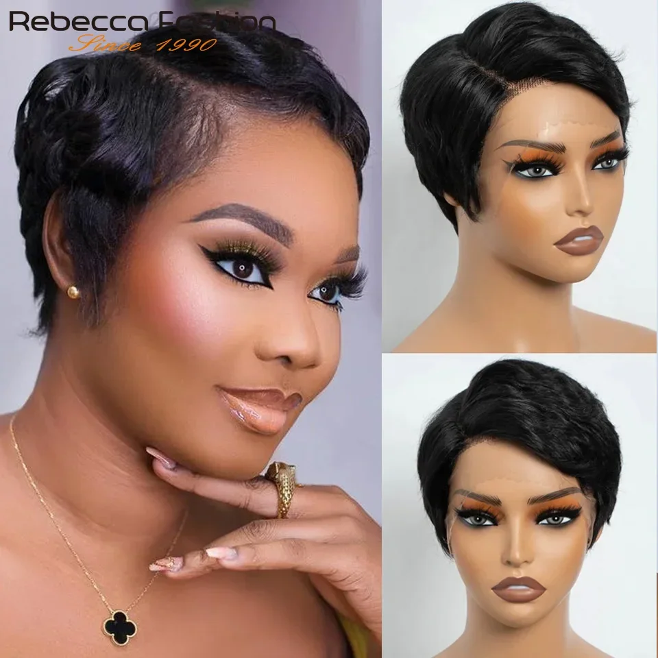 Natürliches schwarzes, 100% unbehandeltes, kurzes, glattes Bob-Pixie-Cut-Echthaarperücke, 13x5x1 T-Lace-Front, gefärbt, für den täglichen Gebrauch, für Damen