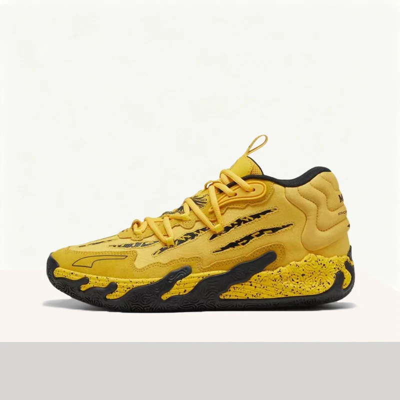Zapatillas de Baloncesto Puma MB.03 para Hombre, Modernas, de Alto Rendimiento, Ligeras, Antideslizantes y Duraderas, de Caña Baja - Amarillas y Negras 309847-01