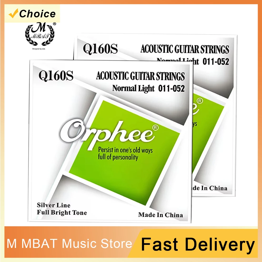 สายกีตาร์โปร่ง Orphee Q160S Series Normal Light 011-052 สายพันเงิน ชุดสายกีตาร์โปร่ง อุปกรณ์เสริมกีตาร์