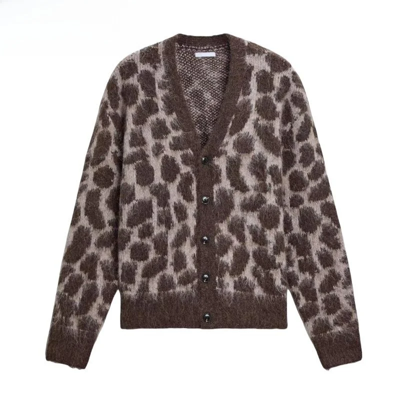 

Autumn Winter New Arrival Men's Loose Casual Animal Pattern Knitted Long Sve Sweater Cardigan Outerwear V-ne Regular Fit