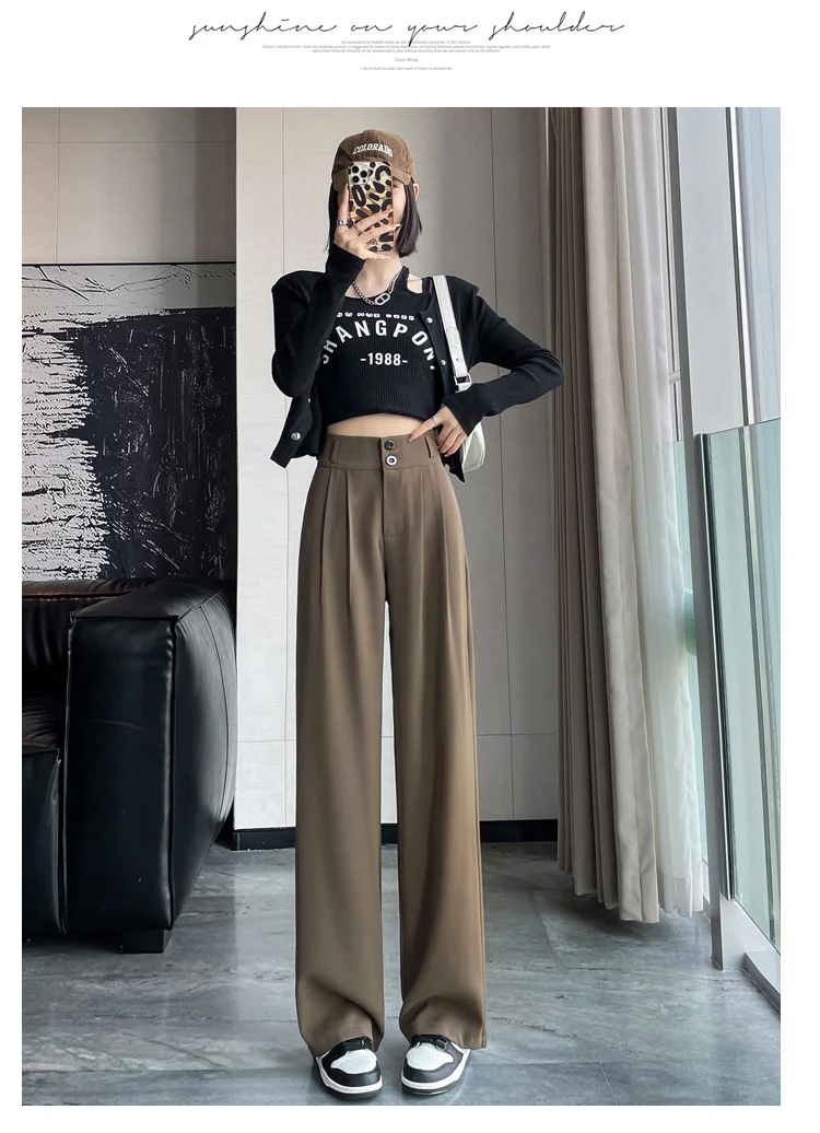 Frauen Lose Frühling Sommer 2024, Neue Hohe Taille Breite Beine Dünne Beiläufige Hosen Koreanische Mode-Trend Weiblichen Anzug Gerade Hosen – Detail 13