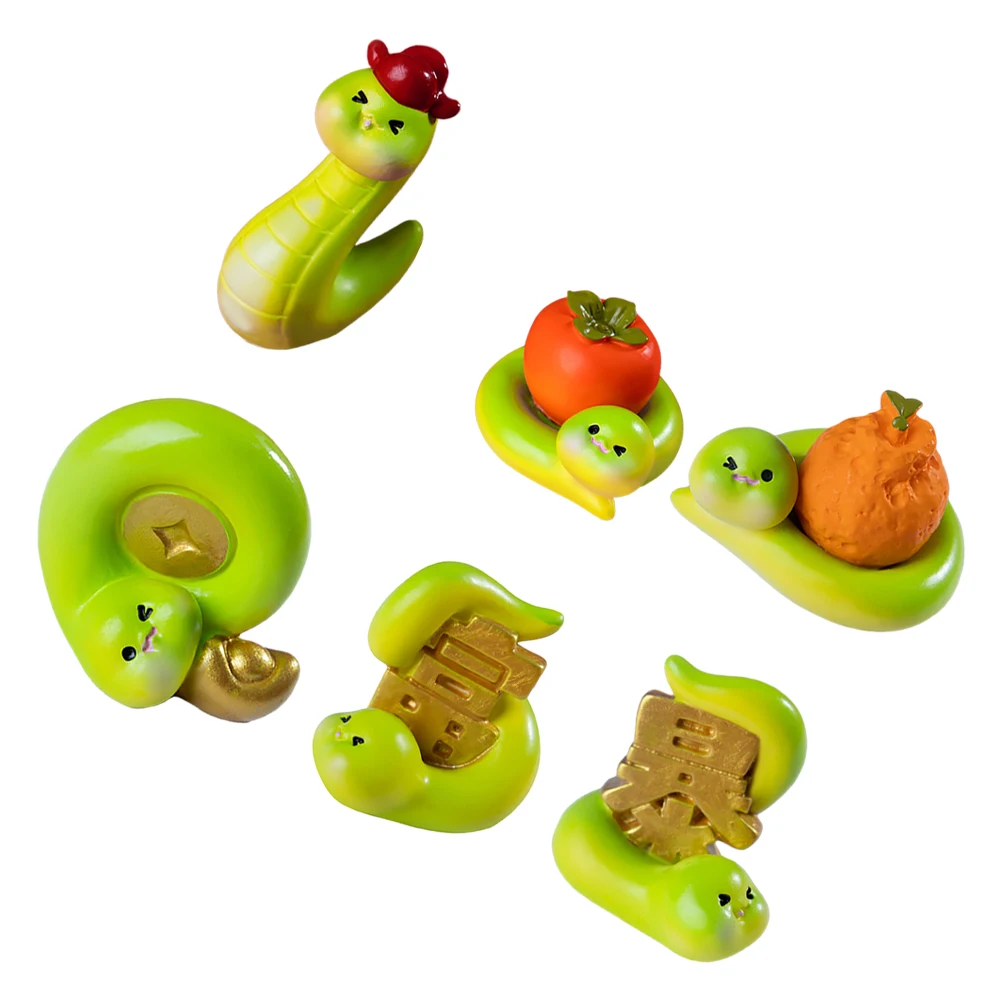 

6pcs Wealth Snake Decorations Car Desk Mini Resin Animal Figures Unique Design New Year Theme Small Figurines Mini Landscape