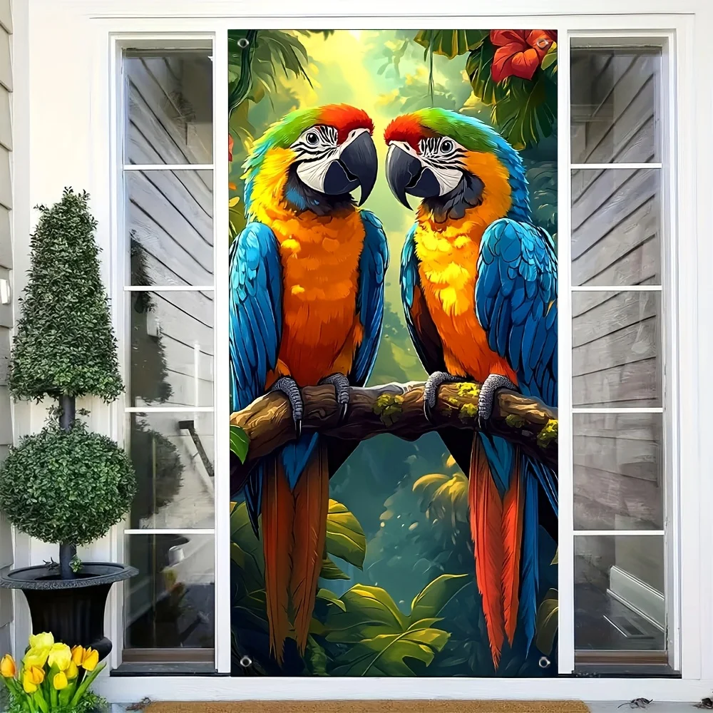 1pc Decorative Banner Door Curtain with Parrot Design Polyester for Weddings Birthdays Photo Backdrops Bird Home Decor