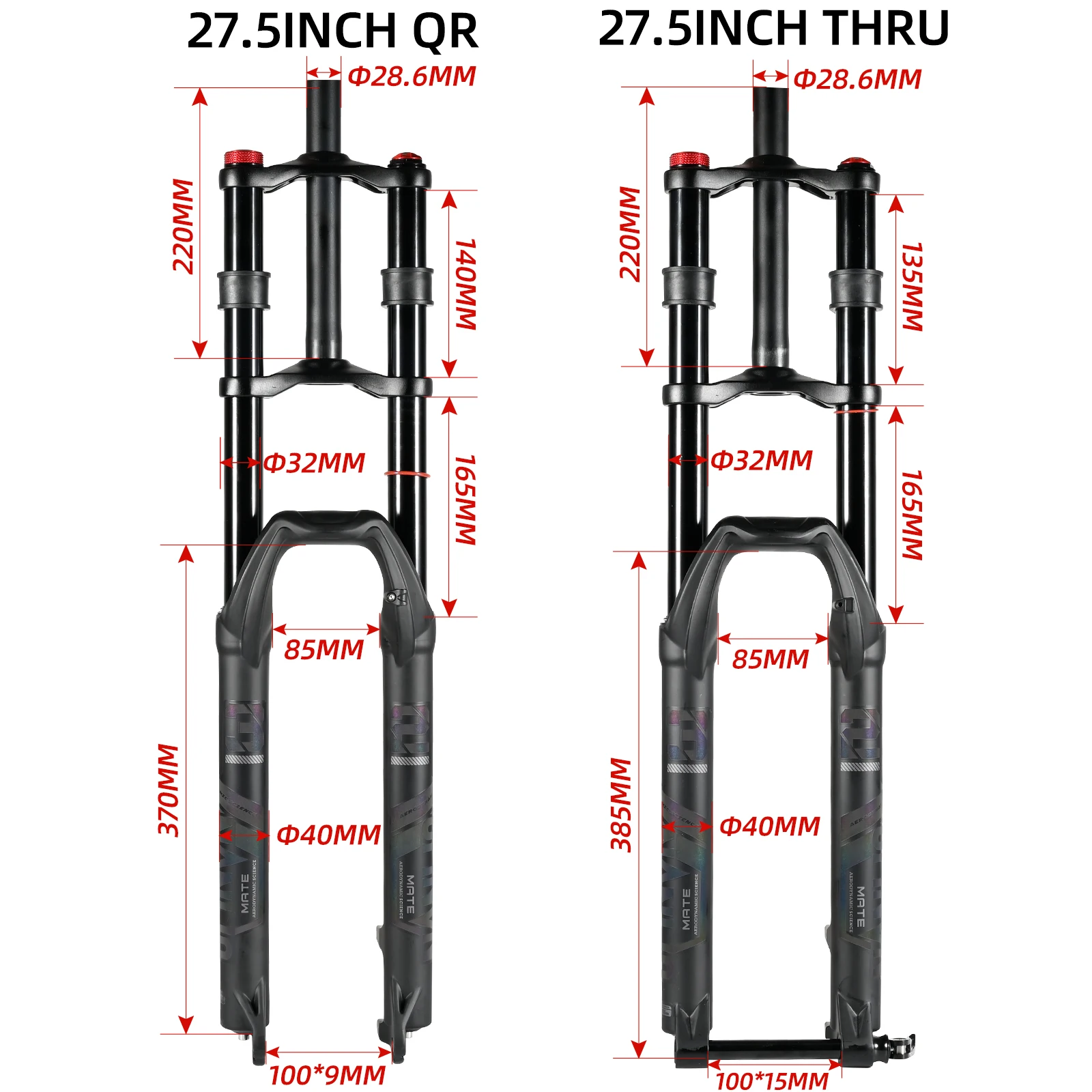 NanLio Double Shoulder Snow Front Fork 27.5inch / 29*2.5 inch MTB Fork 150mm Travel Air Supension Bike Fork E-bike Fork 15/9MM