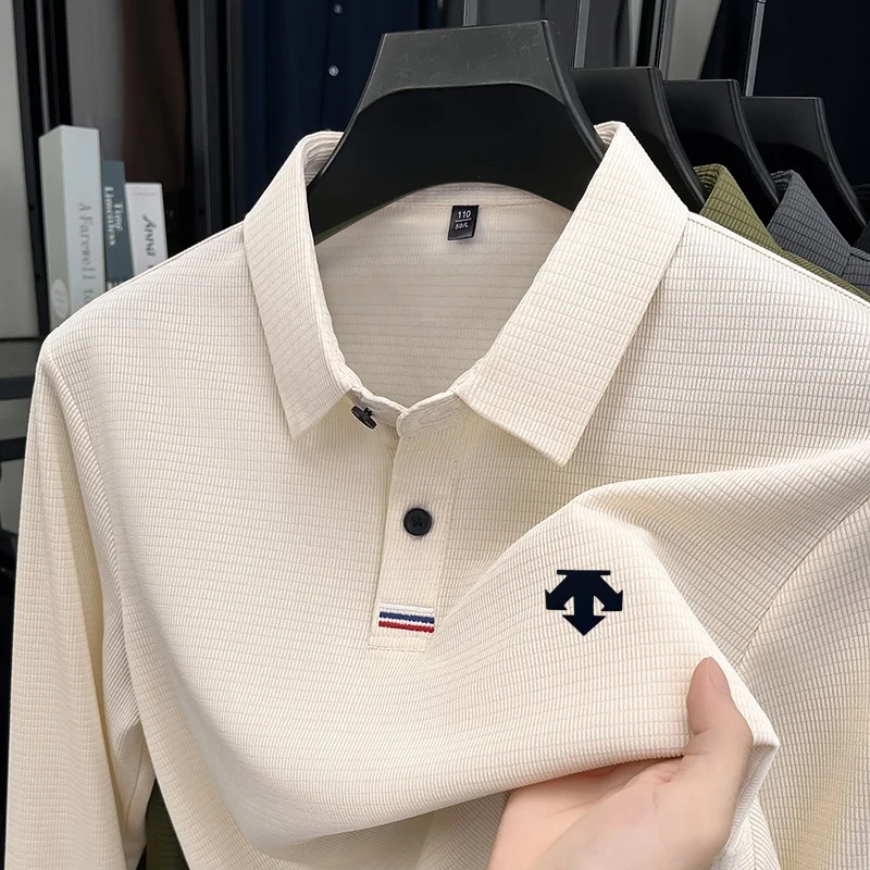 Luxuriöse Qualität Neues Herren-Polohemd mit Print und Revers Knitterresistentes Einfarbiges Langarm-T-Shirt Modische Pendler-Herrenbekleidung – Detail 6