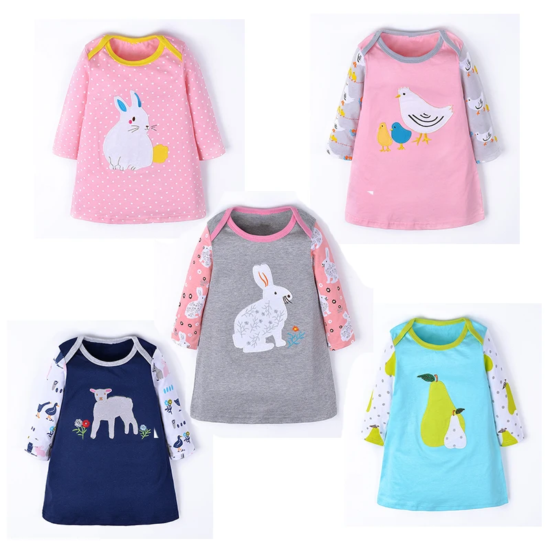 

Jumping Meters Autumn Spring Girls Dresses Animals Applique Bunny Cute Children's Clothes Birthday Gift Cotton Kids Frocks