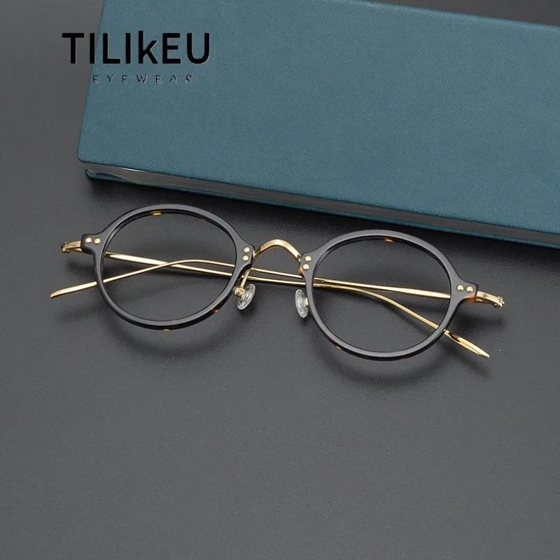 

Японские ретро маленькие круглые оправы из ацетата и титана, мужские оправы для очков по рецепту, женские роскошные дизайнерские очки