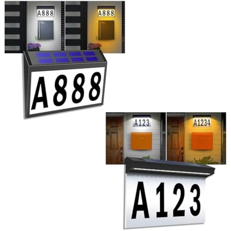 

Solar Powered Address Sign T-SUNUS Lighted House Numbers Light Waterproof 2-Color Lighting Modes Illuminated Address Plaque Wal