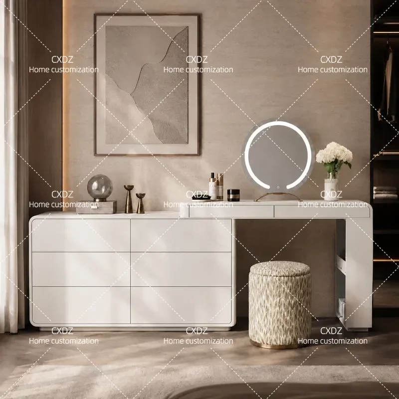Modern solid wood dresser, integrated combination of chest and cabinet, bedroom bedside cabinet corner retractable makeup