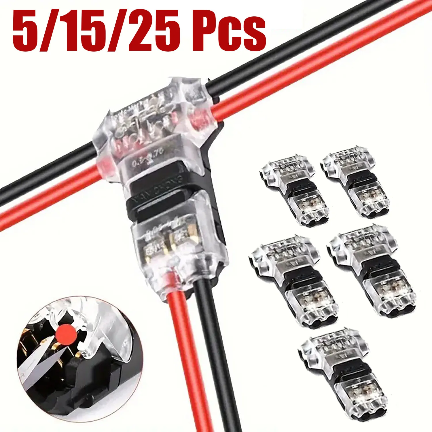 5/15/25Pcs 2-Way Low-Voltage Universal Compact T-Type Wire Connector Tool-Free Wire Connector Quick Splice Wire Connection Conne