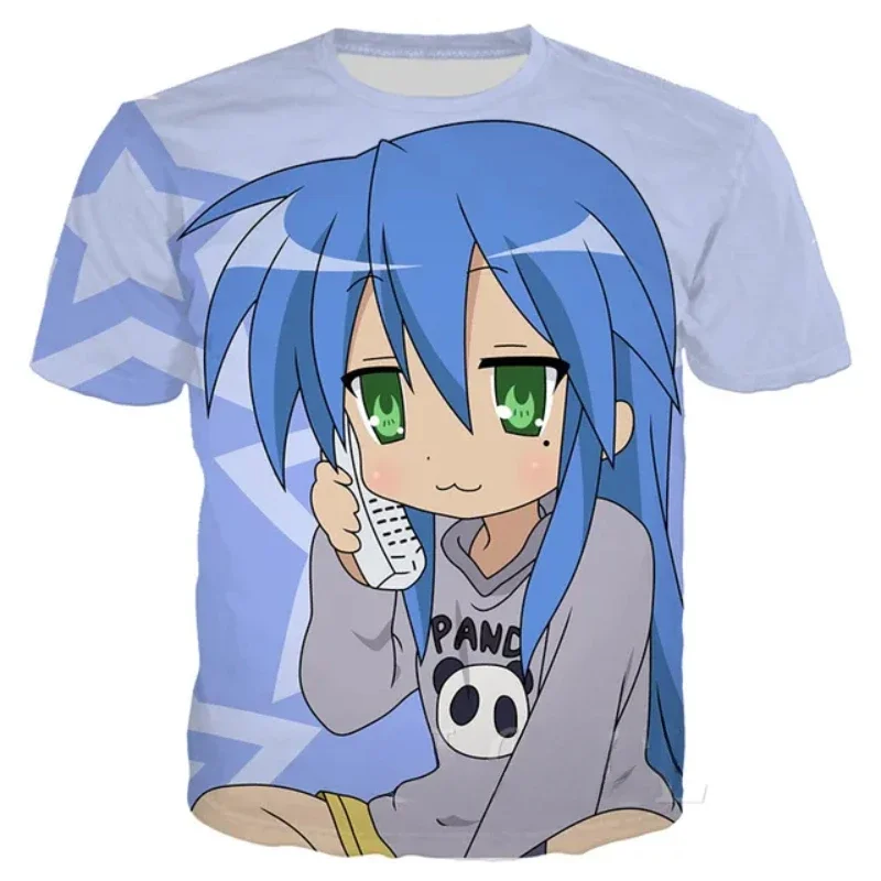 2024 Lucky Star Unisex Anime T Shirt Mens Women Cartoon Loli Oversized Sports 3D Printed Harajuku Streetwear Kid Tops