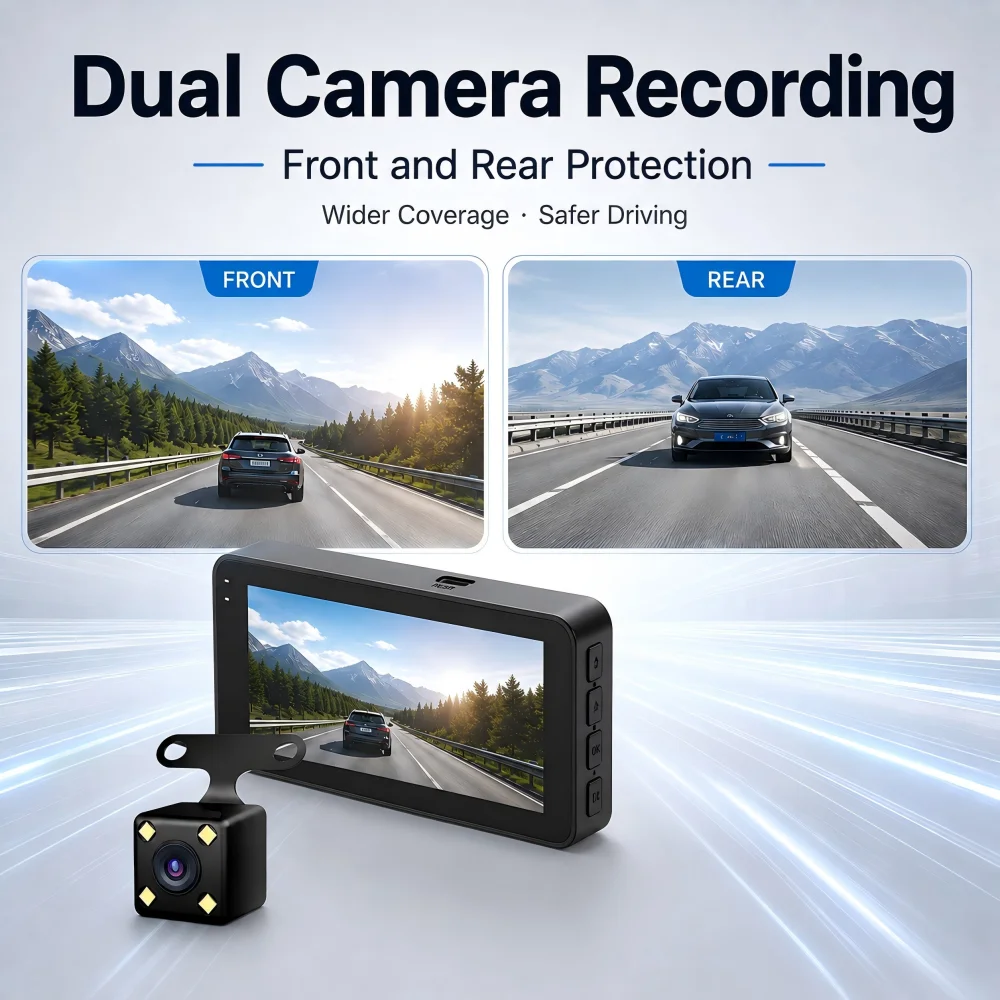 Dual Lens WiFi Dash Cam Front 1080P Rear View Backup Camera Parking Assist G-Sensor Loop Recording Car DVR Driving Recorder