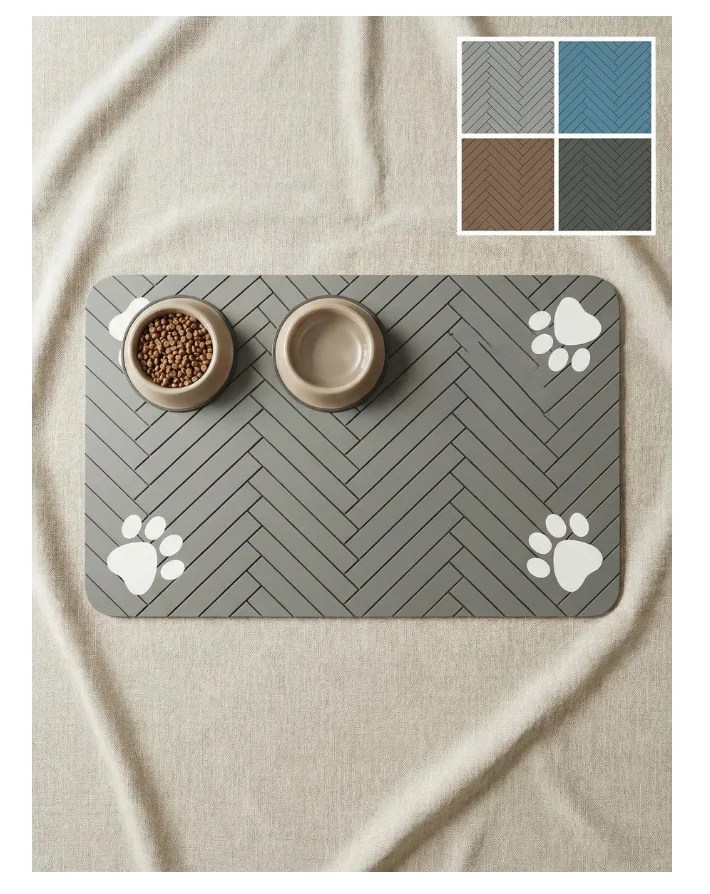 Pet Feeding Mat Quick Dry Absorbent Dog Bowl Mat Non Slip Waterproof Pet Food Water Mat Paw Print Pet Placemat for Dogs Cats