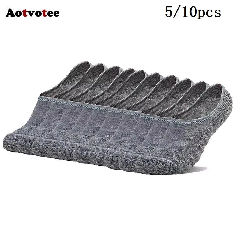 5/10Pairs Mens Socks Towel Bottom Boat Socks Cotton Sport Sweat Breathes Silicone Anti-Slip Invisible Socks Running Casual Sock