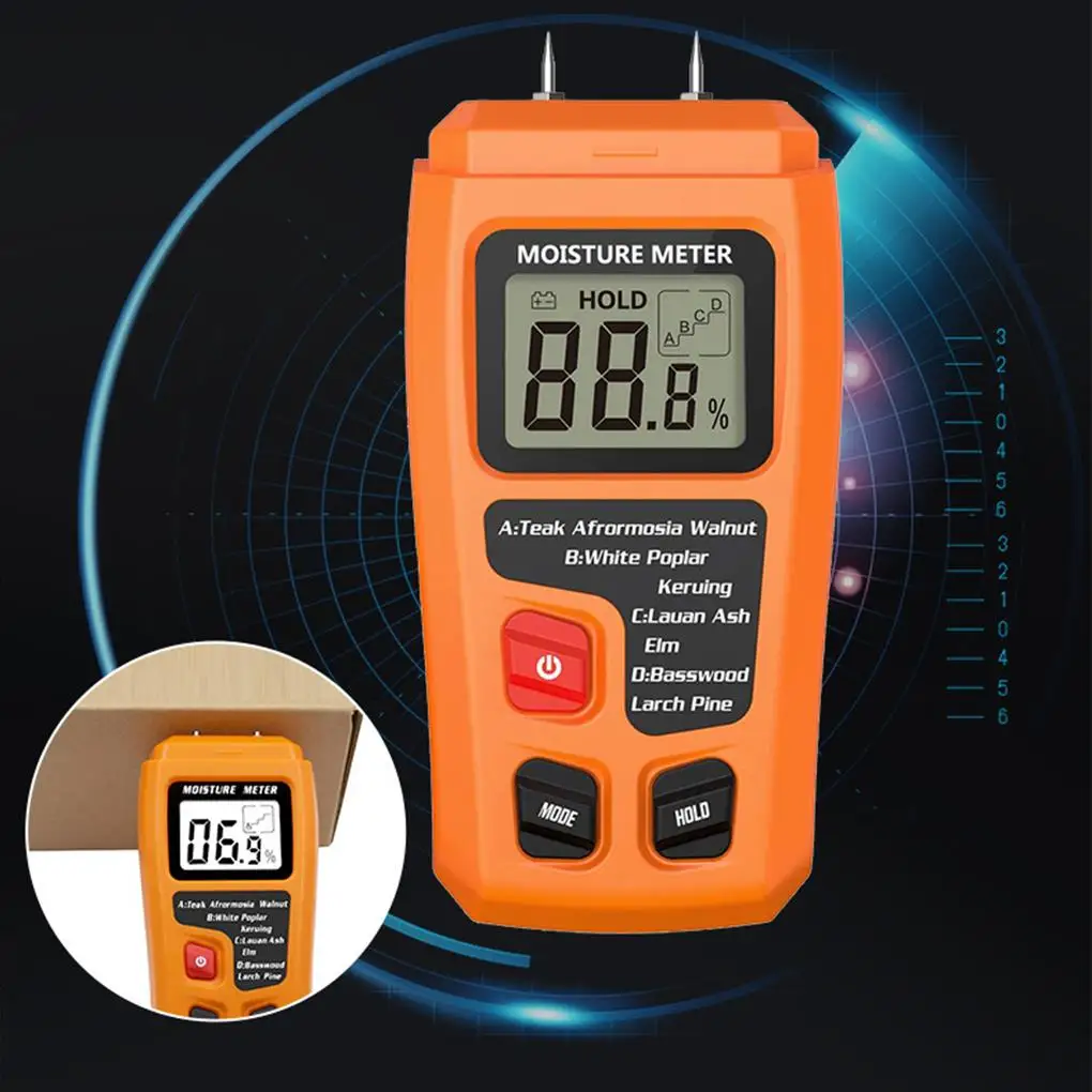 Measuring Tool Timber Damp Detector with Large LCD Display Digital Wood Moisture Meter 0-99.9% Two Pins Wood Humidity Tester