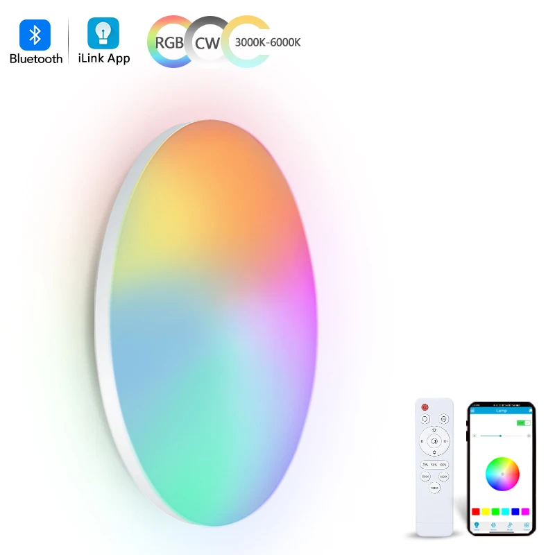 

RGB современный светодиодный потолочный светильник 18-54 Вт 220 В цветной светильник с регулируемой яркостью, блеск с затемнением, потолочный светильник с дистанционным управлением для спальни, гостиной