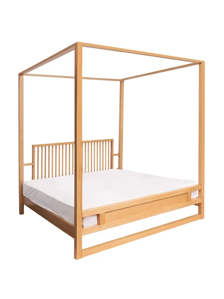 solid wood bed, step, 1.8m double four-poster shelf , net red homestay bed