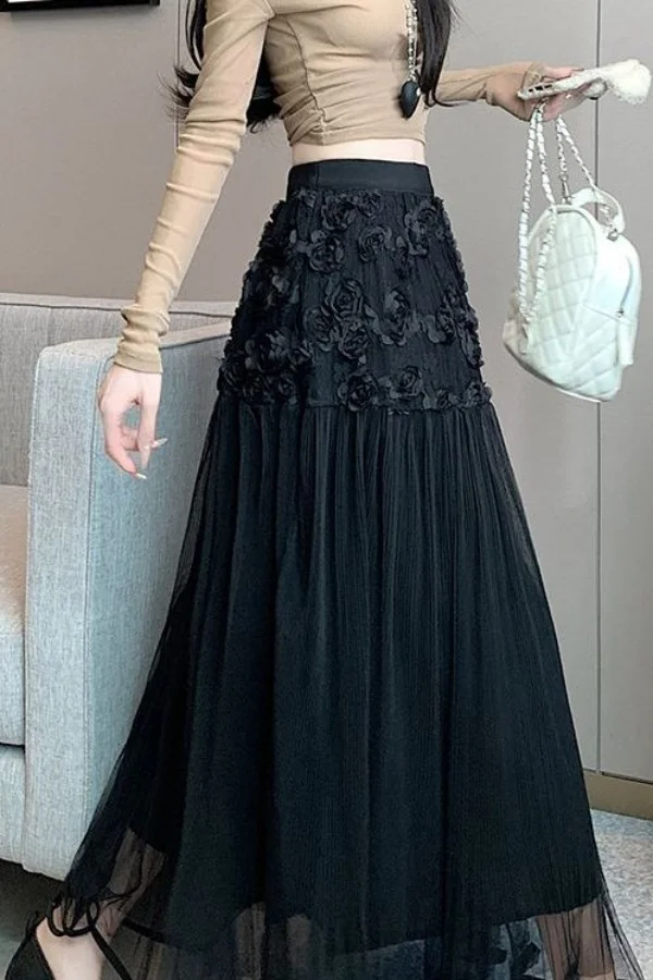 

Spring Summer French Style High Waist Slim Pleated Midi Skirt for Women Flowing A Line Fairy Skirt Petite Fit Elegant Long Skirt