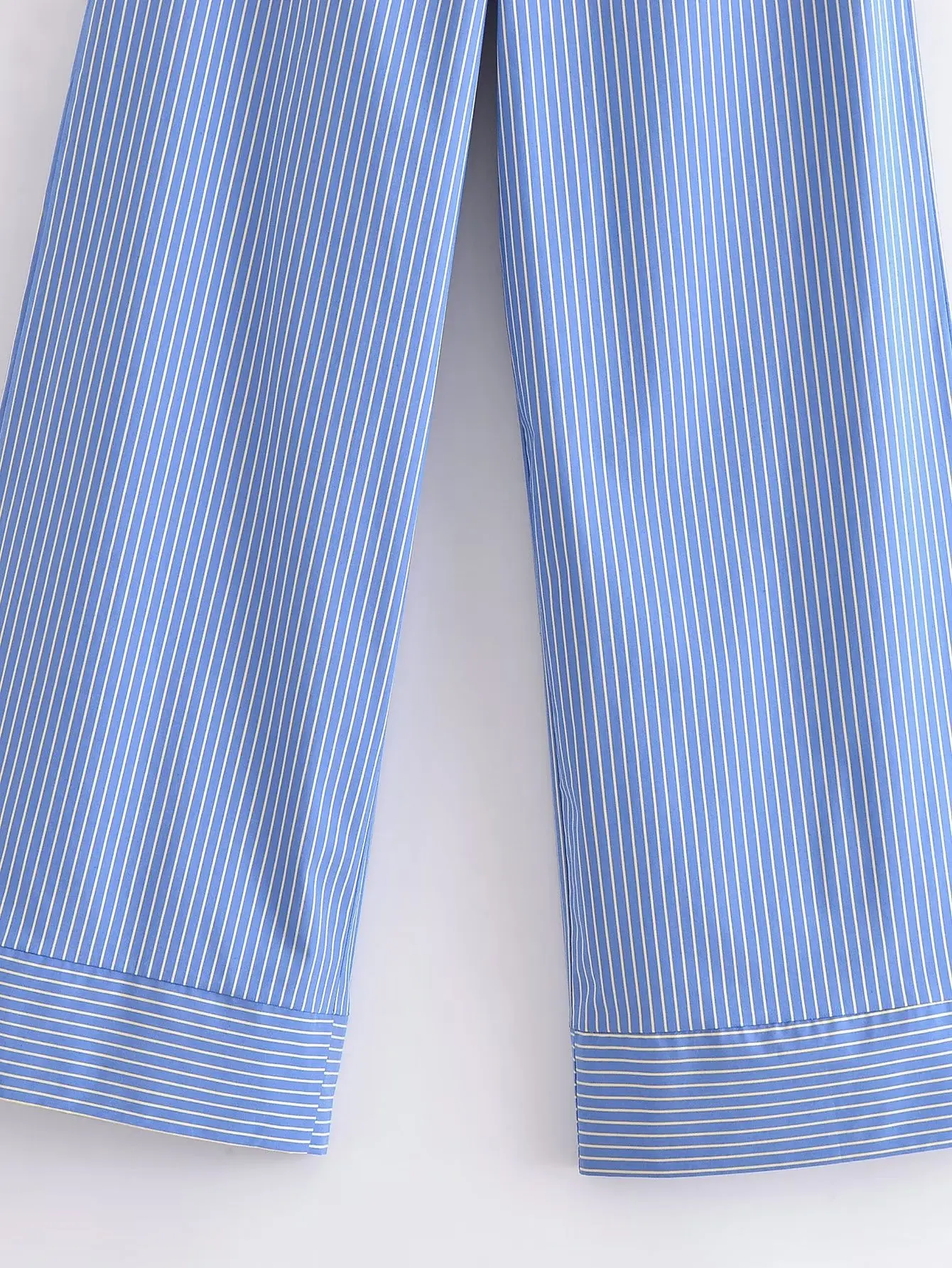 Fashion Pants for Women Striped Casual Pants 2024 Summer Spring Blue Loose Lace Up Trousers Female Chic Wide Leg Pants