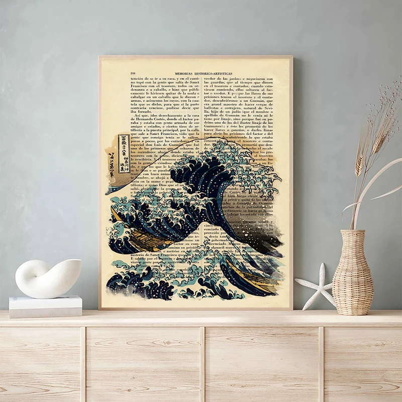 The Great Wave of Kanagawa Poster Japan Book Art Page Traditional Art Print Retro ArtCanvas Paintings for Home Wall Decoration