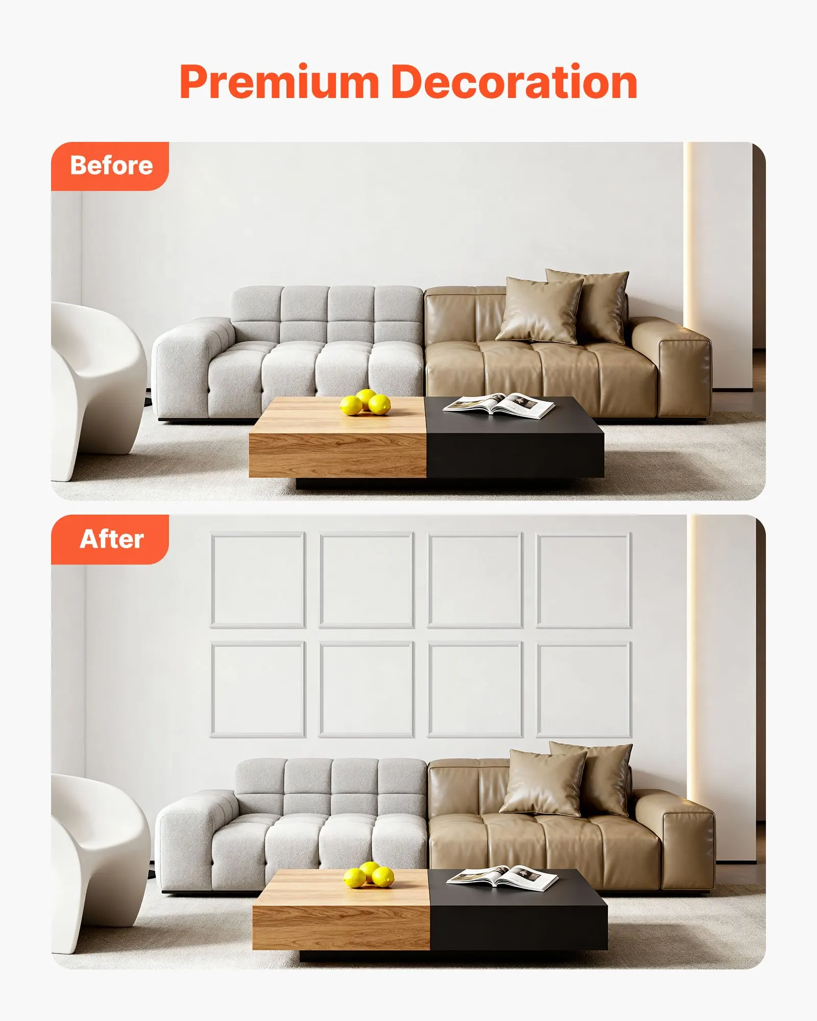 Moulures murales en polystyrène blanc peignable, 51x51cm, 12 pièces, garniture décorative imperméable, cadre de corniche de plafond pour rénovation intérieure du salon et de la chambre à coucher