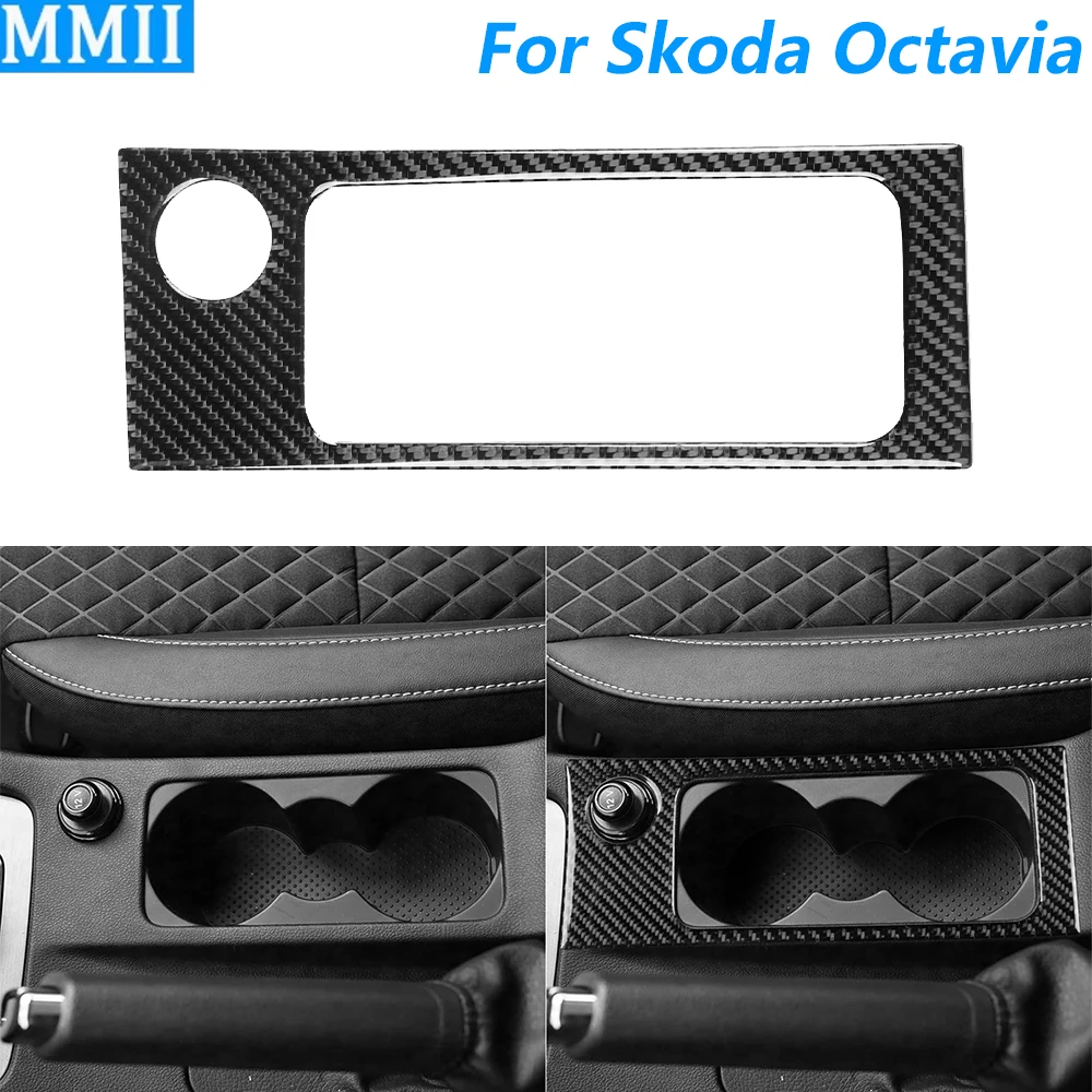Für Skoda Octavia 2017-2021 Carbon Fiber Center Wasser Tasse Halter 12V Interface Panel Abdeckung Dekoration Auto Zubehör Aufkleber