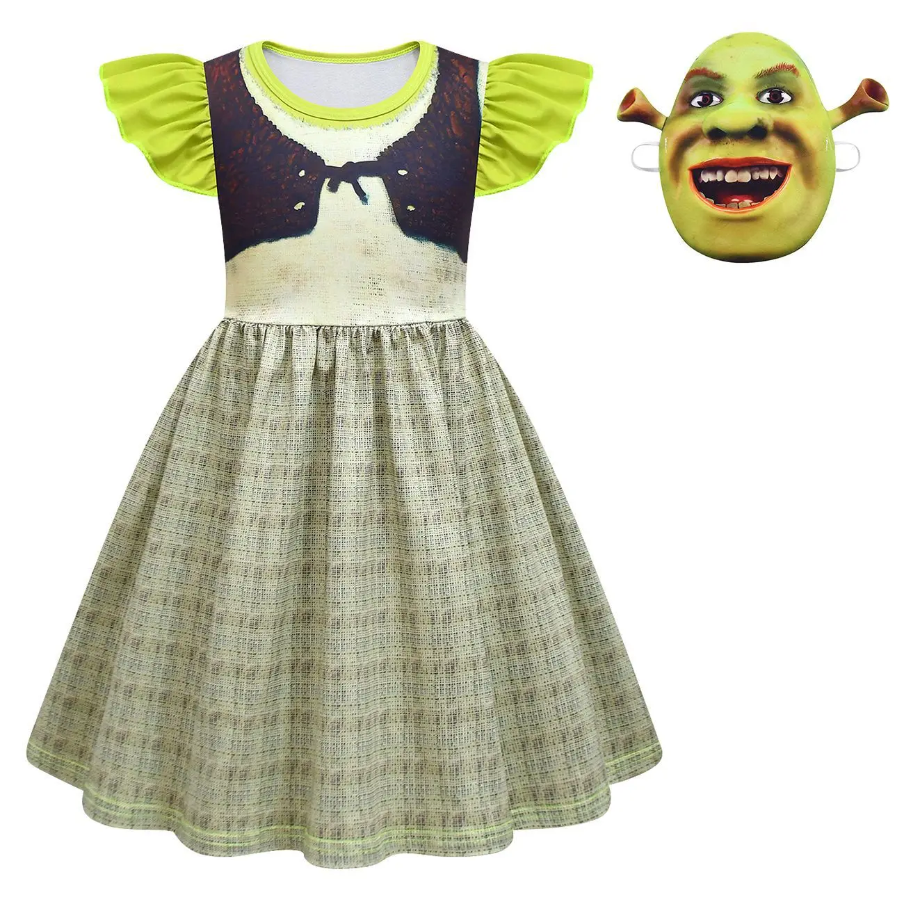 Girls Dress Princess Fiona Shreks Dresses Kids Set Toddler Girls Summer Dress Bag Mask Kid Cosplay Costume Halloween Party Suits