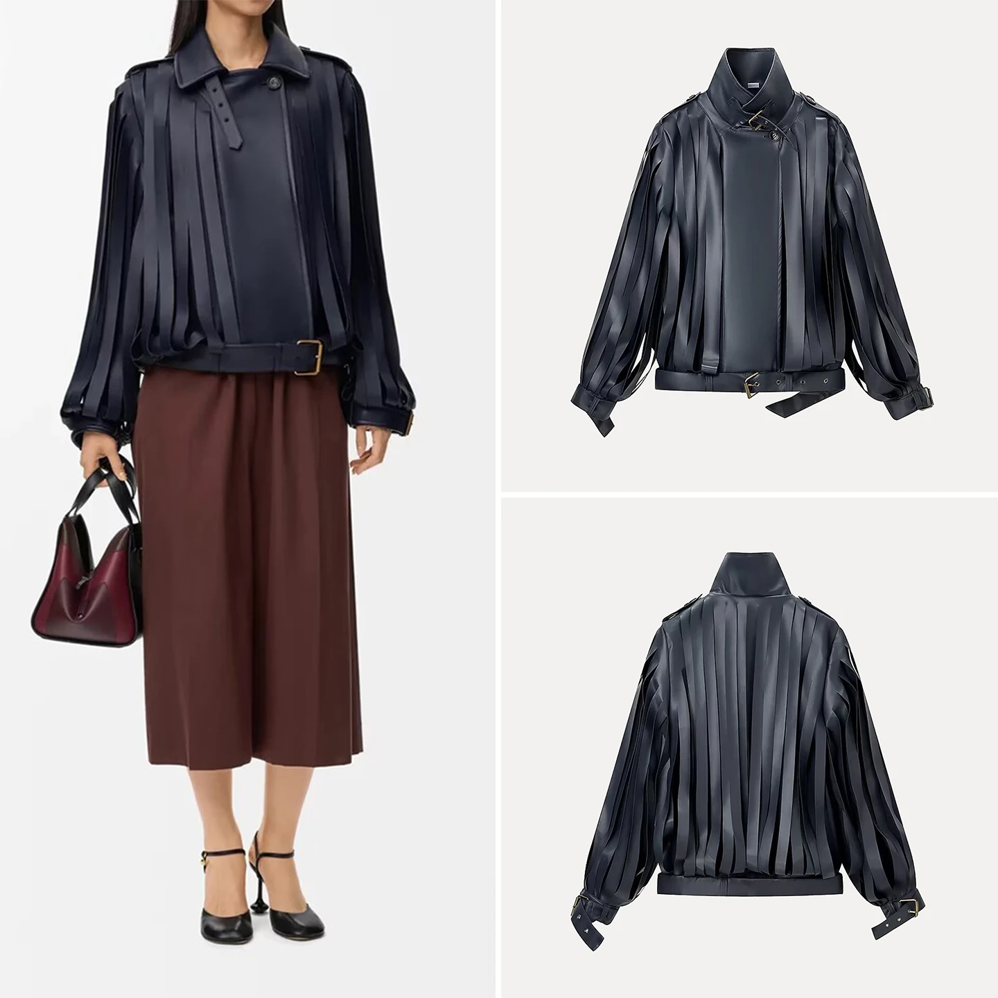 2025 inverno nova chegada feminino longo sve franjas lapela commute versátil high-end sentir casaco ele europeu sle couro...