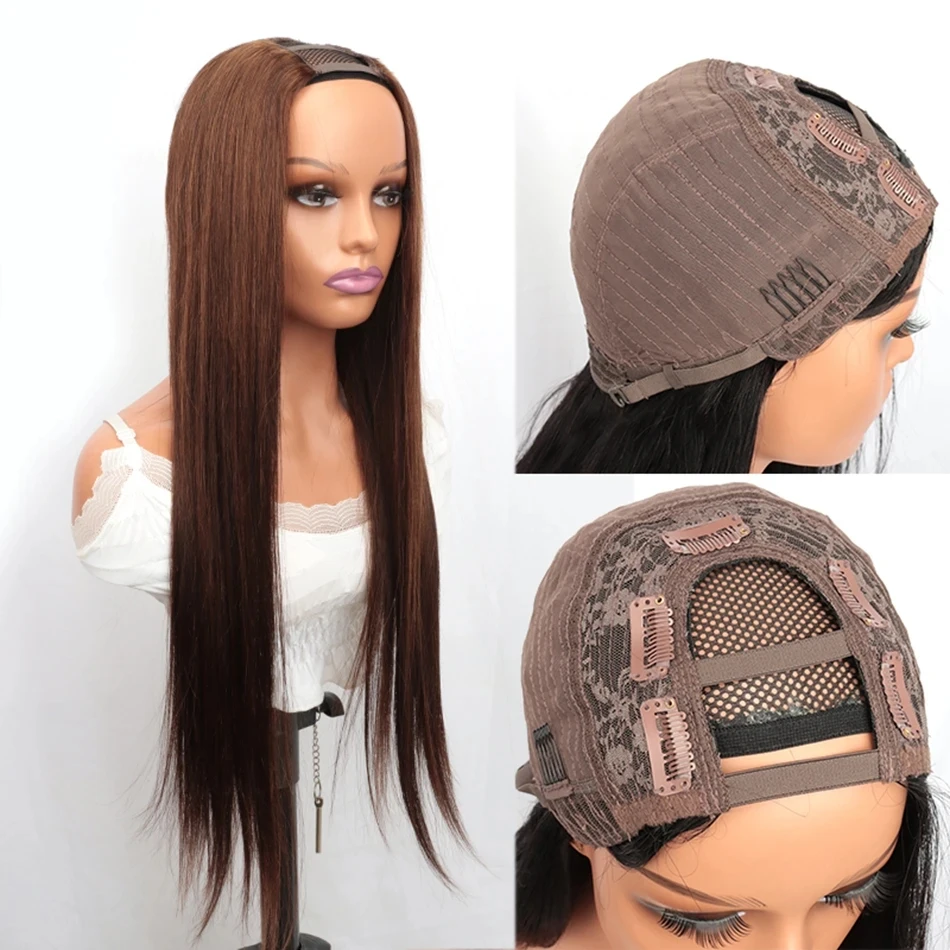 U Deel Menselijk Haar Pruik 180 Dichtheid Europese Gouden Blond U Vorm Pruiken Menselijk Haar Met Clips Ademend Echt Haar pruik Voor Vrouw