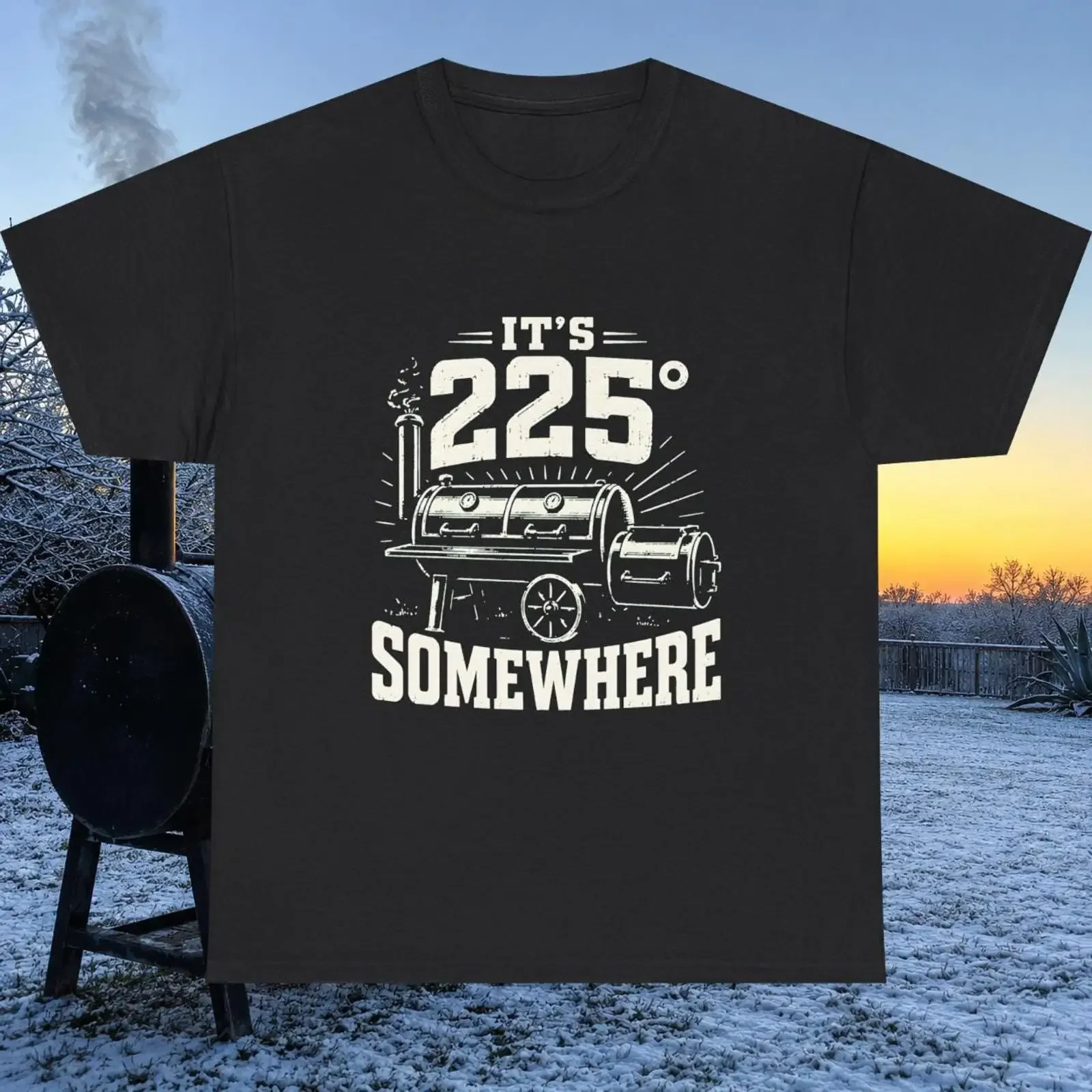 225 Somewhere Funny Smoker BBQ T Shirt  vintage Washed Versatile fashion Unisex Top For Everyday Wear Stylish designer clothes