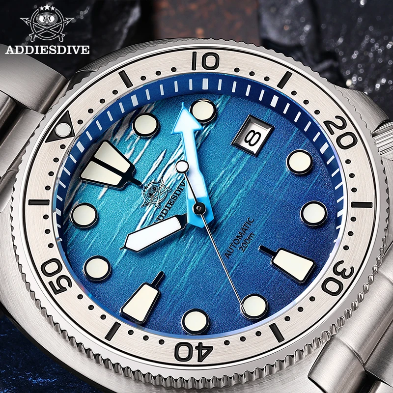 ADDIESDIVE AD2045 NEW Men Mechanical Watch 200m Diving Sapphire Glass Blue Luminous Automatic Watch NH35 Relogios Masculino