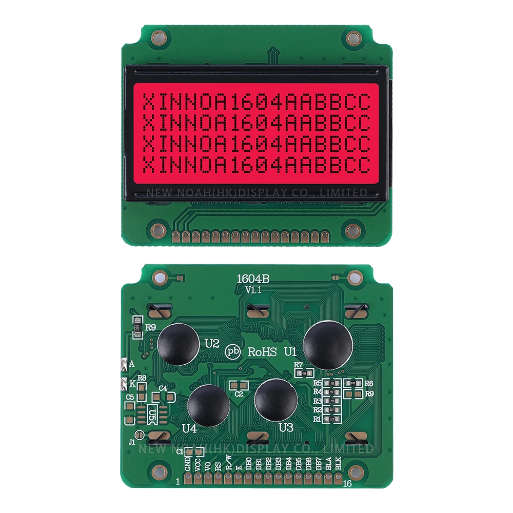 Red Light Black Letters 1604B LCD Module 02*16 Multi Character Library ST7066U Character Dot Matrix Screen Support Customization