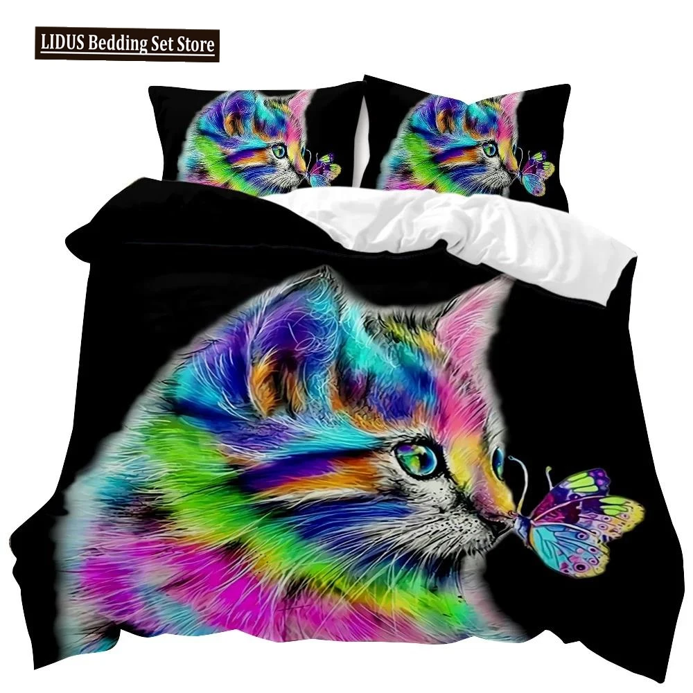 

Cat Duvet Cover Set Cool Cat In Hat With Sharp Eyes Animal Twin Bedding Set Bedclothes Queen King Size Polyester Qulit Cover