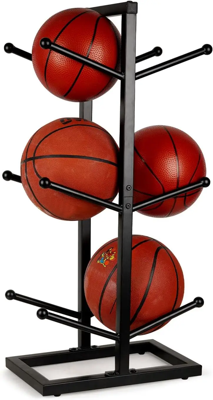 

Metal Basketball Ball Rack, Floor Standing Storage for 6 Balls, Indoor Outdoor Sports Organizer