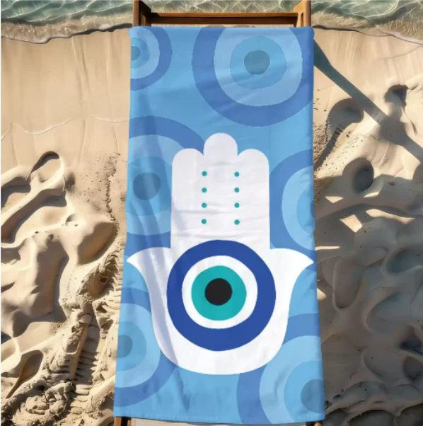 Bohemian Turkish Evil Eye Symbol Beach Towel, Large Microfiber Sand Free Quick Dry Towel for Summer Vacation