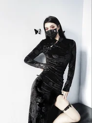 Ruibbit New Punk Gothic Women Summer Black Sexy Cheongsam Collar Dress Party Club Wear Dark High Waist Split Dresses Elegant