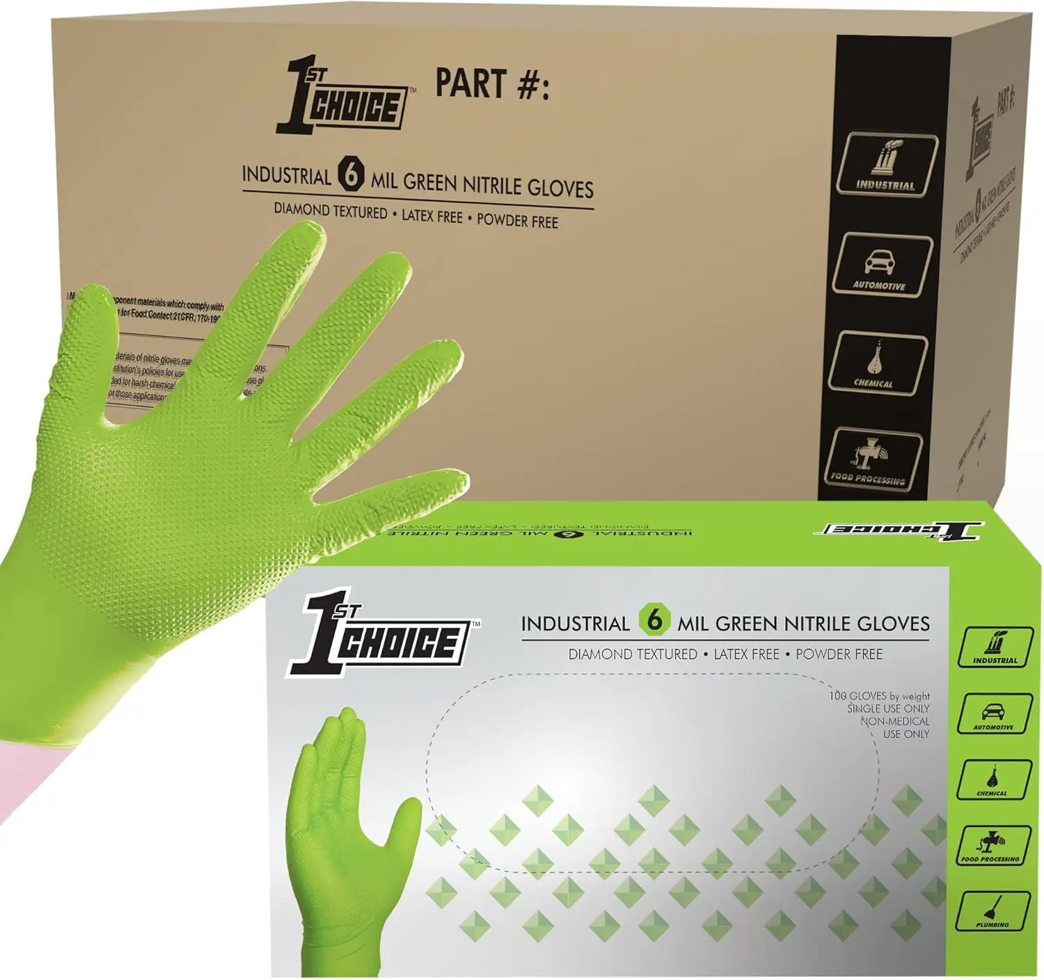 

6 mil Orange and Green Disposable Gloves, Latex-Free with Diamond Grip for Men and Women