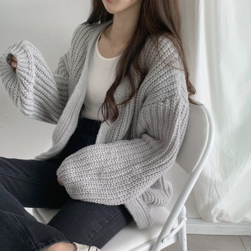 Vintage Women Cardigan Autumn Knitted Sweater Women Casual Korean Harajuku Lantern Sleeve Tops Coat Lazy Wind Y2k Sweater 23328