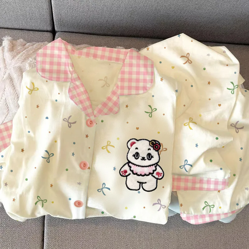 

Весенне-осенний новый женский пижамный комплект домашней одежды с кукольным вырезом, свободная пижама, домашняя одежда, комплект с длинными рукавами и брюками