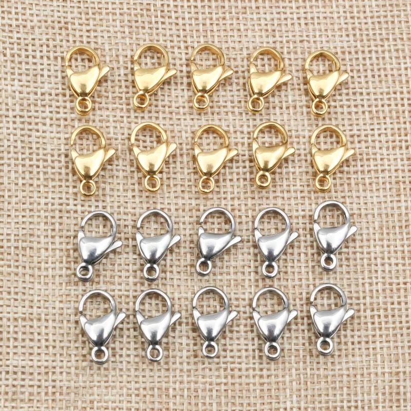 

30pcs/lot 10*5mm 12*7mm Stainless Steel Gold Lobster Clasp Hooks for Necklace&Bracelet Chain DIY Fashion Jewelry Findings