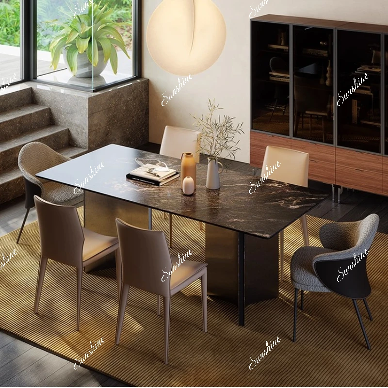 Italian minimalist marble dining table and chair combination simple household rectangle